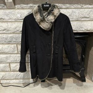 Espirit Collection faux fur suede button up winter coat size medium